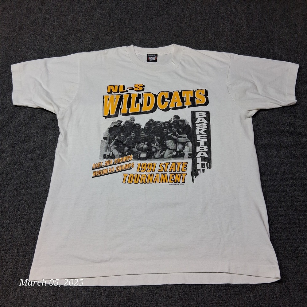 VTG NL-S Wildcats 1991 Statge Basketball Tournament T‎ Shirt Size XL White